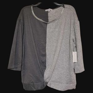 NWT Sweet Violet 1X Women's Two-Toned Grey Blouse Sweater
